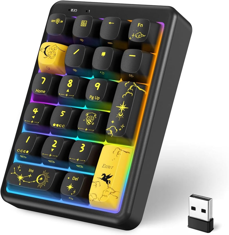FOPATO NumberPad,21Keys HotSwappable Numpad,Bluetooth5.0/2.4G/Type-C Wireless Numeric Keypad,Rechargeable Number keypad,RGB Gasket Structure Mechanical Keyboard with PBT Keycap for PC Laptop Notebook (Black) - Image 1